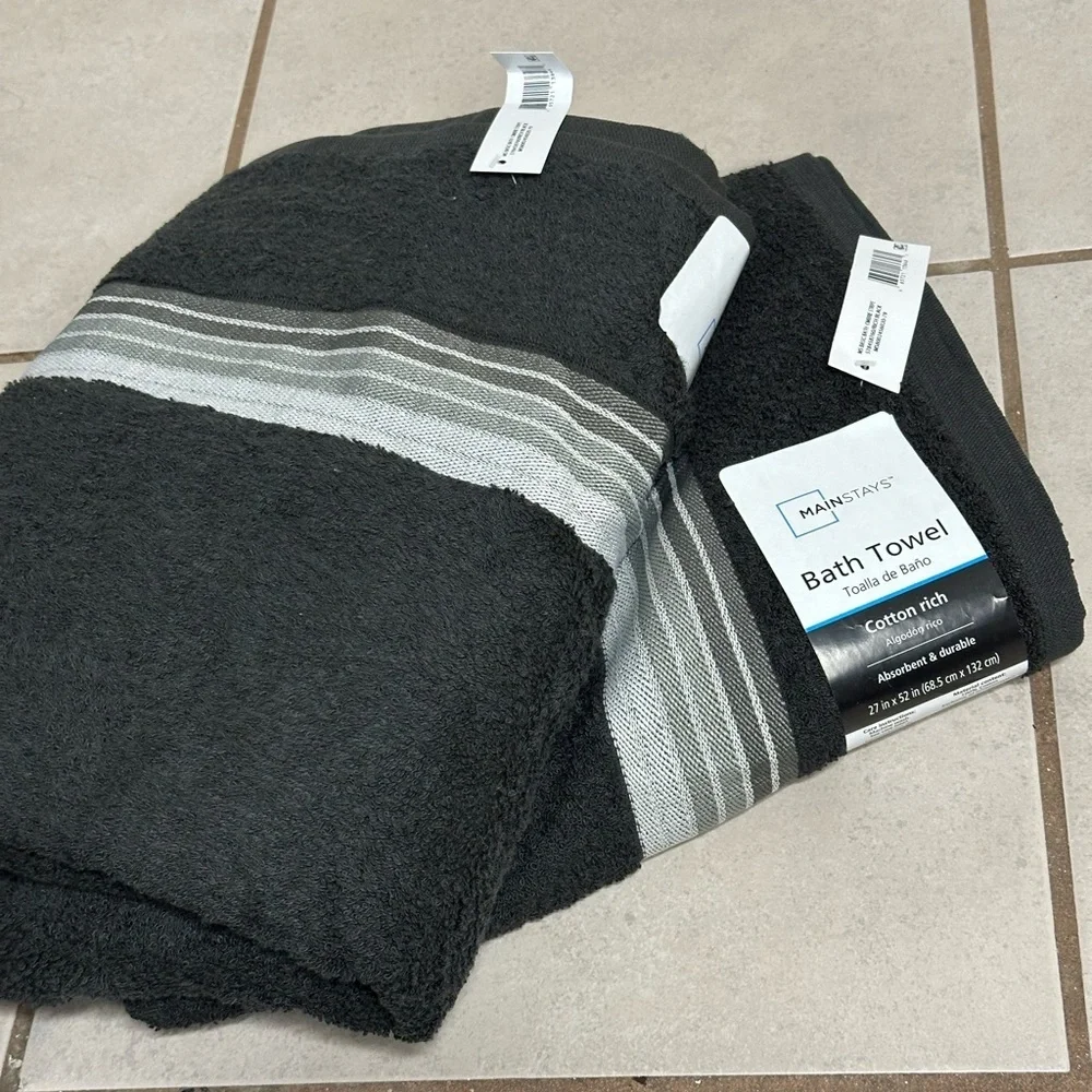 Mainstays Black/Gray‎ 2 Bath Towels cotton rich